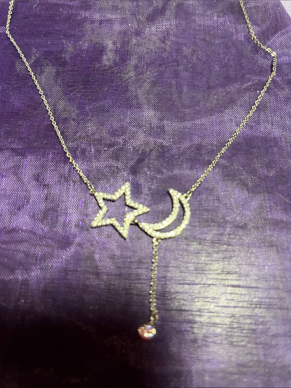 Pretty Bird Jewelry - Silver Star & Crescent Necklace with Leaf Ring